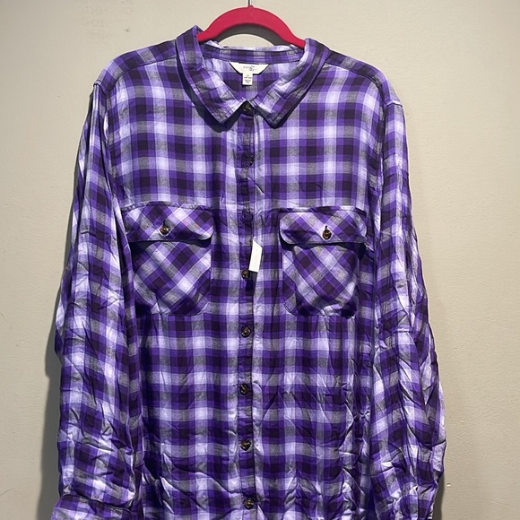 NWT Terra & Sky 3x Button Down Long Sleeve Purple Plaid Shirt - Picture 3 of 7
